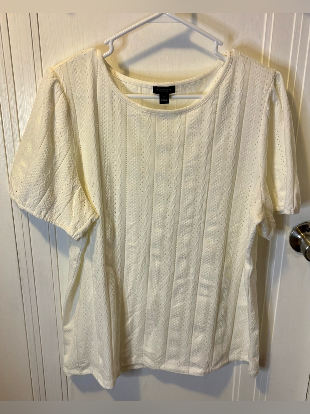Ann Taylor Cream Eyelet Short-Sleeve Top